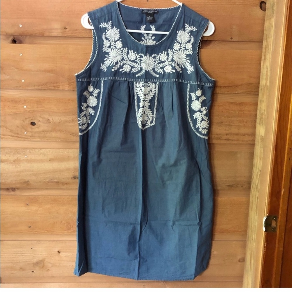 Chelsea & Theodore Navy Dress with Cream Embroidery